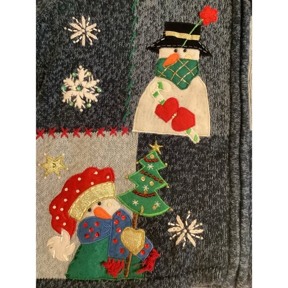 Carly St. Claire Womens XL Ugly Christmas Snowman Cardigan Sweater Blue -- Read - Picture 9 of 16
